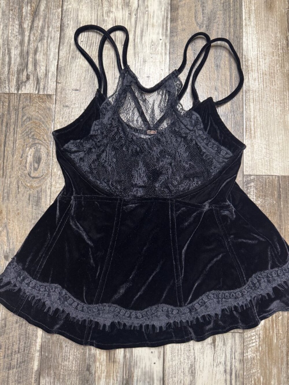Free People Adalia Velvet Peplum Top Black Lace Strappy Boho XS - Picture 2 of 9